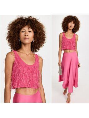 Lapointe $950 Pink Cashmere Ostrich Feather Embroidered Crop Top Elle Woods